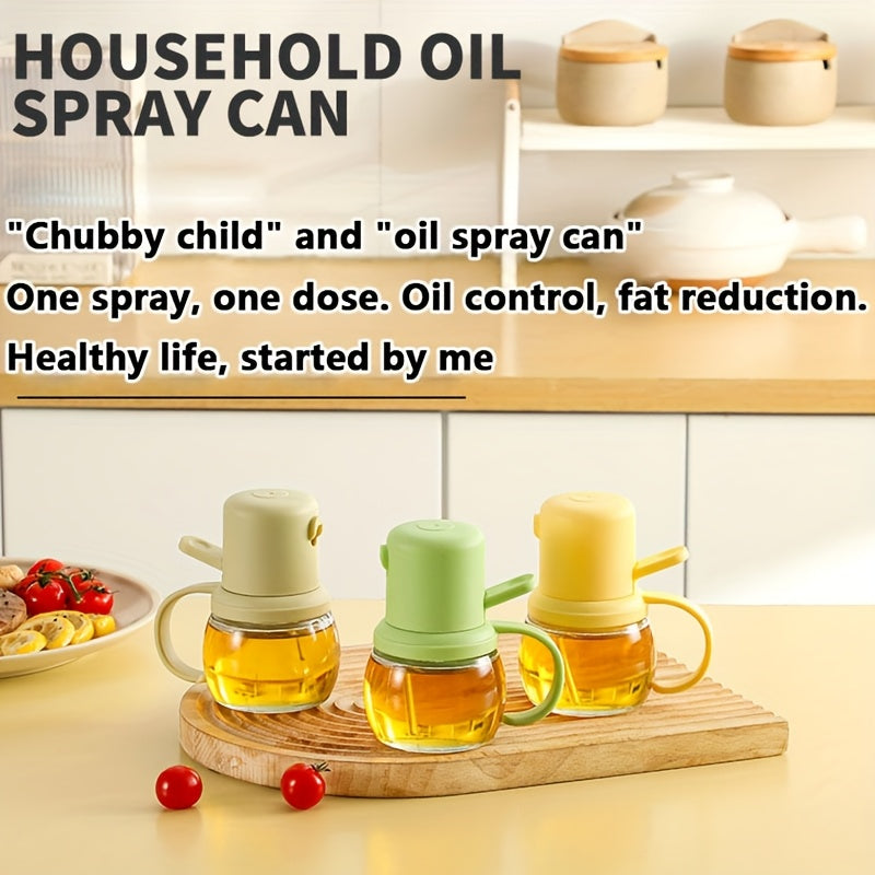Cute Chubby Design Portable Glass Oil Dispenser, Home Atomizing Press-Type Leak-Proof Non-Dripping Food Grade BBQ Dual-Use Oil Bottle, Glass Oil Dispenser Bottle, Leak-Proof Oil Can Storage Bottle, Seasoning Bottle, Vinegar Bottle