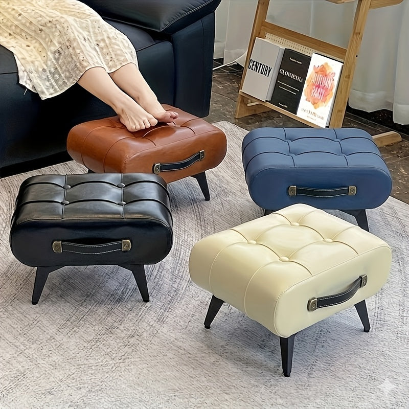1pc Stylish & Versatile High Quality Oil Wax Leather Low Stools, Footstools, Leather Padded Footstools - for Sofa End, Shoe Changing Stools for Living Rooms, Corridors, Foyers, Entrance, Bedroom, Home Decor Furniture, Furniture for Home