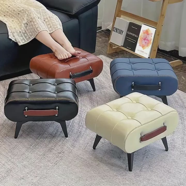 1pc Stylish & Versatile High Quality Oil Wax Leather Low Stools, Footstools, Leather Padded Footstools - for Sofa End, Shoe Changing Stools for Living Rooms, Corridors, Foyers, Entrance, Bedroom, Home Decor Furniture, Furniture for Home